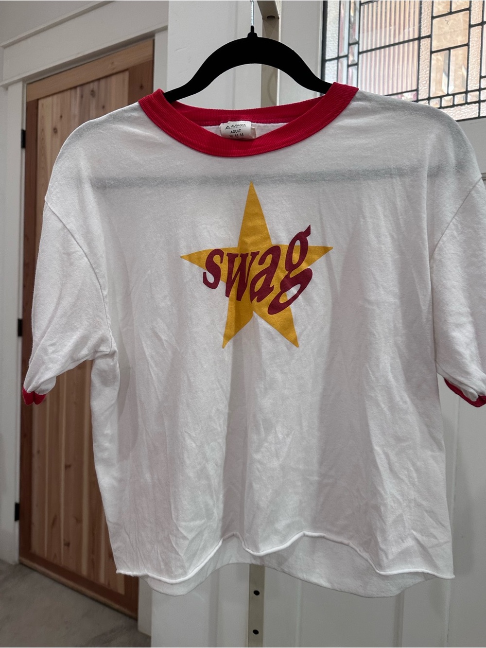 Augusta Sportswear White Ringer Tee with Red Trim & Yellow Star